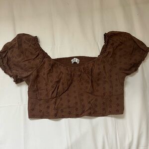 Hollister Brown Puff Sleeve Crop Blouse